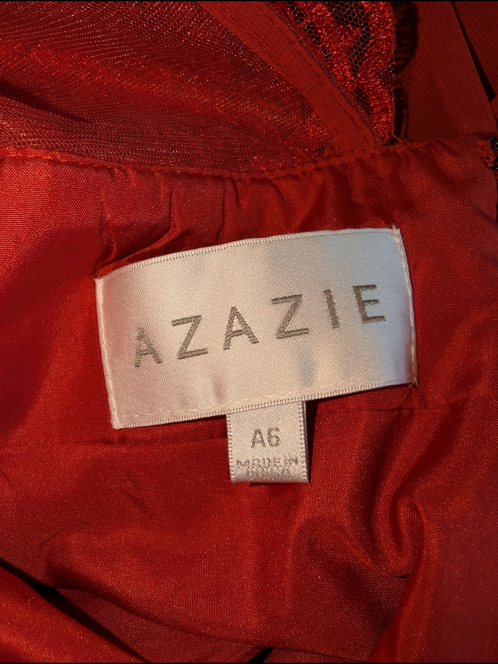 NWT Azazie Maren AllureScarlet A-Line V-Neck Lace Chiffon Dress Size A6 - Picture 11 of 16